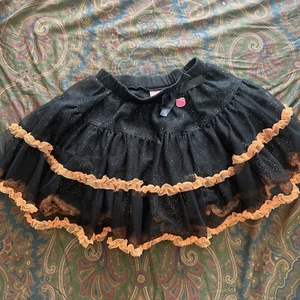 hello kitty skirt Halloween Ruffled Pink Metal Logo Black/orange Tulle Size 5 - Picture 1 of 8