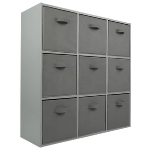 Grey 9 Cube 9 Drawer Storage Bookcase Open Shelf Display Unit Shelving Stand - Picture 1 of 9