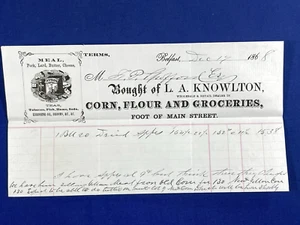 1868 Receipt L.A. KNOWLTON Belfast, ME ~ Corn, Flour, Groceries Foot of Main St - Picture 1 of 5