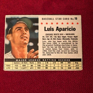 1961 Post Baseball #19 Luis Aparicio, Chicago White Sox - Picture 1 of 2