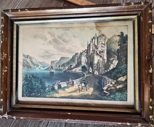 Currier & Ives View On The Rhine Orig. Lithograph Antique Framed Art Print - Picture 1 of 24