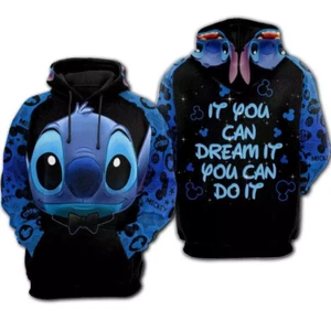 Blue Stitch Mickey Head If You Can Dream It You Can Do It 3D HOODIE US Size - Picture 1 of 3