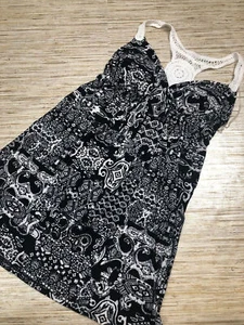 845 Planet Gold wattiertes weiches Strickkleid mit Häkelrücken SCHWARZ WEISS Gr. M - Bild 1 von 2