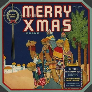 RARE OLD ORIGINAL 1920 THREE WISE MEN "MERRY XMAS BRAND" LABEL DAVENPORT FLORIDA - Picture 1 of 1