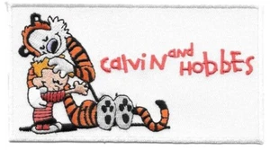 Calvin And Hobbes Hugging Cartoon 4.5 Inches Wide Embroidered Iron On Patch - Picture 1 of 1