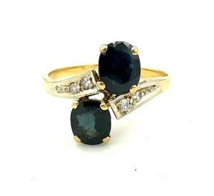 Magnifico Anello Oro 18 Carati - You E Me Zaffiri E Diamanti 0,16 CT - 3,38 G - Foto 1 di 4