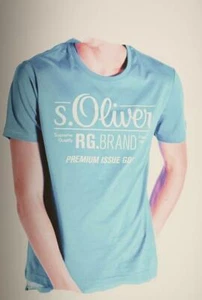 Herren Kurzarm Rundhals blau mit weißer Schrift Sommer Freizeit T-Shirt Tops - Bild 1 von 1