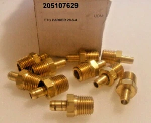 Stck. 12 ~ Parker Dubl-Barb Messing Außenanschluss 28-6-4 Widerhaken 3/8 x 1/4 Gewinde - Bild 1 von 3