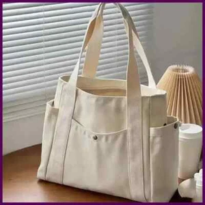 Canvas Damen Schultertasche große Kapazität mehrere Außentaschen Reißverschluss Beuteltasche Tasche - Bild 1 von 22