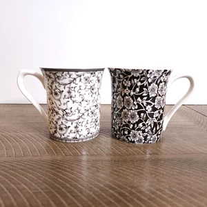 Lot of 2 Queens Kitchen Black Story Calico Arabesque Coffee Cup Mug Bone China - Picture 1 of 8