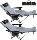 POEPORE 2 Set Reclining Camping Chair 4-Position with Foot Rest Detachable Chair