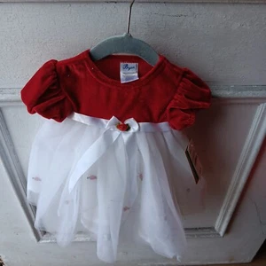 Bryan Baby Girl Holiday Dress. Red Velvet Top with white mesh over Satin skirt. - Picture 1 of 4