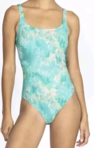 Johnny Was Calme Aqua Keys Turquoise Tie Dye Marble One Piece Tank Swimsuit Sz L - Picture 1 of 4