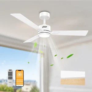 42" White Ceiling Fan with Light, Remote Control, Downrod Mount, Noiseless, R... - Picture 1 of 1