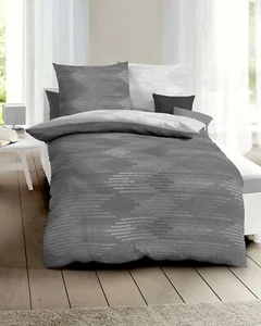 Kaeppel Fein-Biber Bettwäsche Set 2-tlg., Dessin Ikat, Farbe zinn