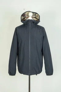 Barbour Langley Tartan Hooded Navy Blue Men's Jacket Parka Coat Size M - Picture 1 of 9