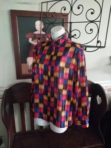 CAMISA BLUSA VINTAGE NOTATIONS PETITE 12/14 CUADROS AUDACES CUELLO MANDARINA - Imagen 1 de 4