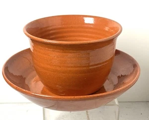 Vintage Lead Glazed Red Pottery M.L. Owens Seagrove NC Dirt Dish & Bowl Signed - Picture 1 of 7