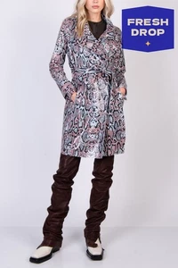 RRP €215 LA FILLE DES FLEURS Trench Coat Size L Reptile Pattern Made in Italy - Picture 1 of 4