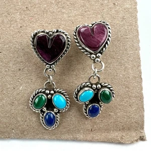 Carol Felley 1994 Sterlingsilber Herz Ohrhänger mehrere Steine Cabochons - Bild 1 von 9