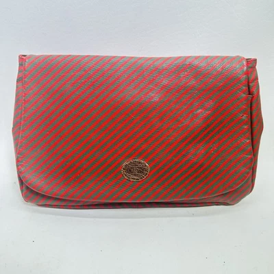 De Colección GUCCI Accesorio Maquillaje Cosméticos Bolsa Rojo Dorado Diagonal Rayas Gancho Lazo Foto 1 de 4