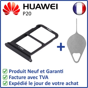 TIROIR SUPPORT CARTE DOUBLE SIM MICROSD DU HUAWEI P20 NOIR + OUTIL - Photo 1 sur 4