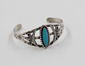 Vtg Native American Navajo Sterling Silver Blue Turquoise Cuff Bracelet Stamped - Picture 1 of 10