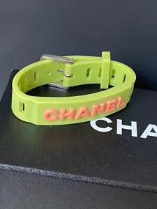 Chanel Bracelet Rubber Bracelet Yellow Green Authentic USED Rare Excellent+ - Picture 1 of 12