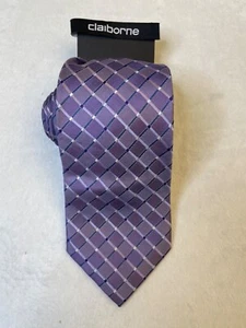 NEW Claiborne Men's Luxury Designer Tie 100% Silk ~ Purple~ Blue~ Plaids & Check - Picture 1 of 6