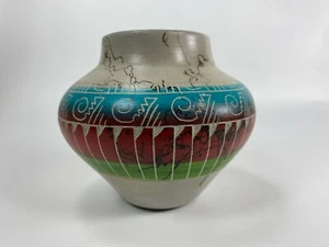 Native American Pottery Horse Hair Vase Handmade Navajo Indian Ariel Benally  - Picture 1 of 7