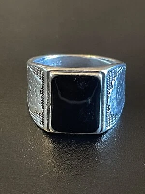 Мужчины женщина черный обсидиан S925 серебро покрытием заявление кольцо размер 10 - Изображение 1 из 4