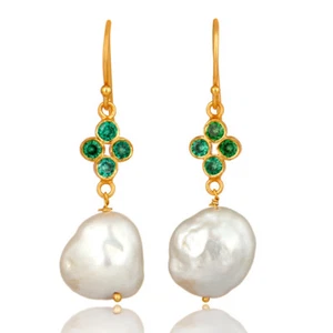 Multi Color Zircon Pearl 18K Gold Plated 925 Sterling Silver Earrings Jewelry - Picture 1 of 5