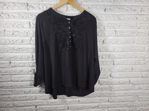 Top para mujer Notations 3X Plus manga con lengüeta enrollable negro cuarto botón oficina - Imagen 1 de 9