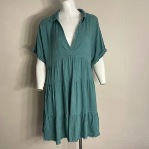 Umgee Minikleid große Rüschen Stufen Rohsaum Leinen Baumwolle Relaxed Cottagecore - Bild 1 von 20