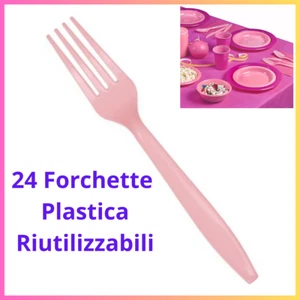 Forchette in plastica riutilizzabili forchetta rosa colorate posata festa party - Imagen 1 de 4