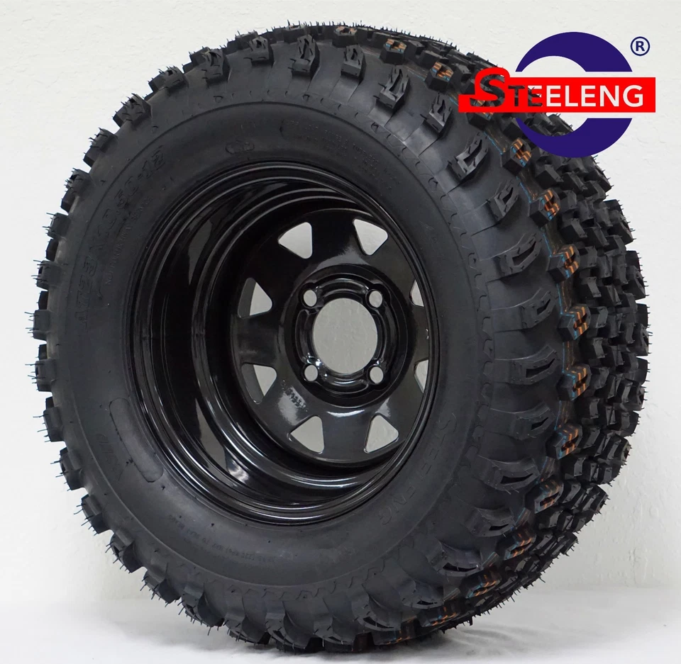 GOLF CART 12" BLACK STEEL WHEELS/RIMS and 23" ALL TERRAIN TIRES (SET OF 4)  - Image 1 of 2