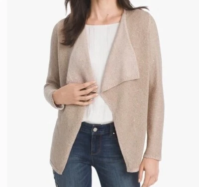 Cardigã suéter frente aberta White House Black Market XXS lantejoulas ouro bronzeado cintilante - Imagem 1 de 4