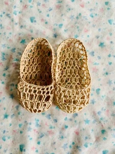 Vintage Crochet Doll Shoes 3.25” Tea Tan Color - Picture 1 of 8