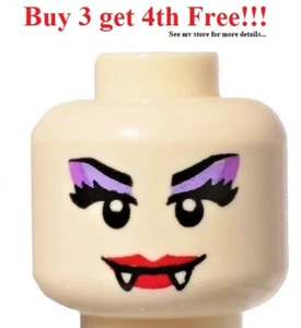 ☀️NEW Lego Minifigure Minifig Head White Alien Female Vampire Fang red lips # - Picture 1 of 3