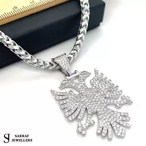 Cuerda colgante con etiqueta de águila albanesa de plata esterlina 925 sólida cz acera bizantina - Imagen 1 de 26