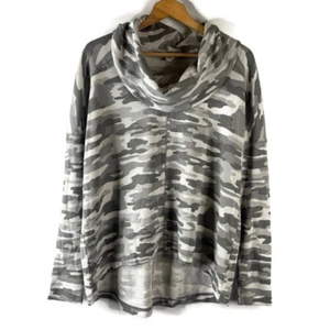 Lucky Brand Womens Top Size Large Gray Thermal Camo Camouflage Cowl Neck Waffle - Picture 1 of 9
