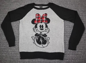 Disney Minnie Mouse Raglan Sleeve Sweater Kids Size S Gray & Black Cable Knit - Picture 1 of 13