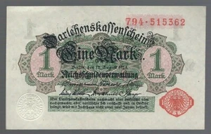 Banknote Germany - loan fund slip -1 mark -1914 - Rs. white -stpl. red - Picture 1 of 2