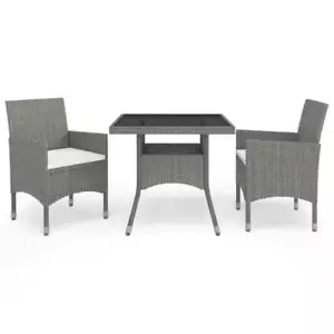 3 Piece Patio Dining Set Gray Poly Rattan and Glass - Picture 1 of 11