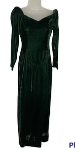 Maxi Vestido Vintage Terciopelo Verde XS Mangas Abullonadas Oscuro Fairycore Capricho Años 80 - Imagen 1 de 12