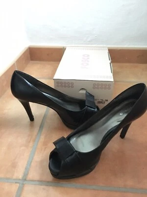 FOSCO Black Heels Zapatos Tacones Shoes Leather size 40 Mango Zara style  - Imagen 1 de 4