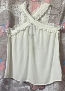 J. CREW Shirt size 4 Top OFF WHITE Sleeveless Ruffle on Front & Neck NWT - Picture 1 of 8