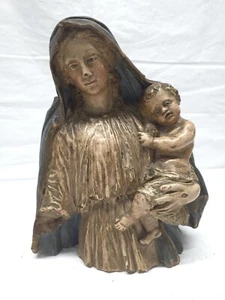 Antique Madonna and Child statue clay  - Picture 1 of 24