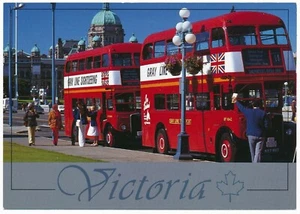 Gray Line Tours Victoria British Columbia BC London Double Decker Bus Postcard - Picture 1 of 2