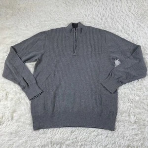 DOCKERS Grey Large Ribbed Men’s 1/4 Zip Mock-Neck Pullover Slim Cotton Sweater - Picture 1 of 10